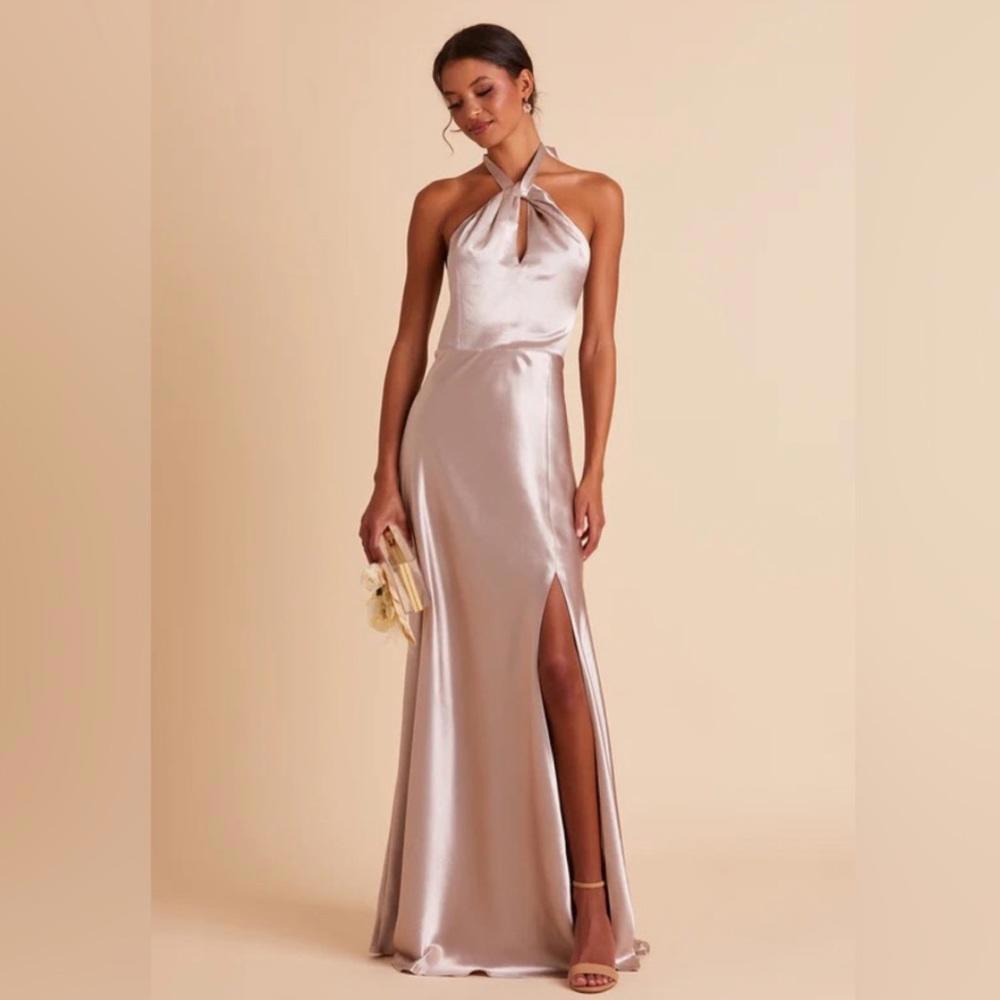 Birdy Grey Monica Halter Satin Dress Taupe Size S